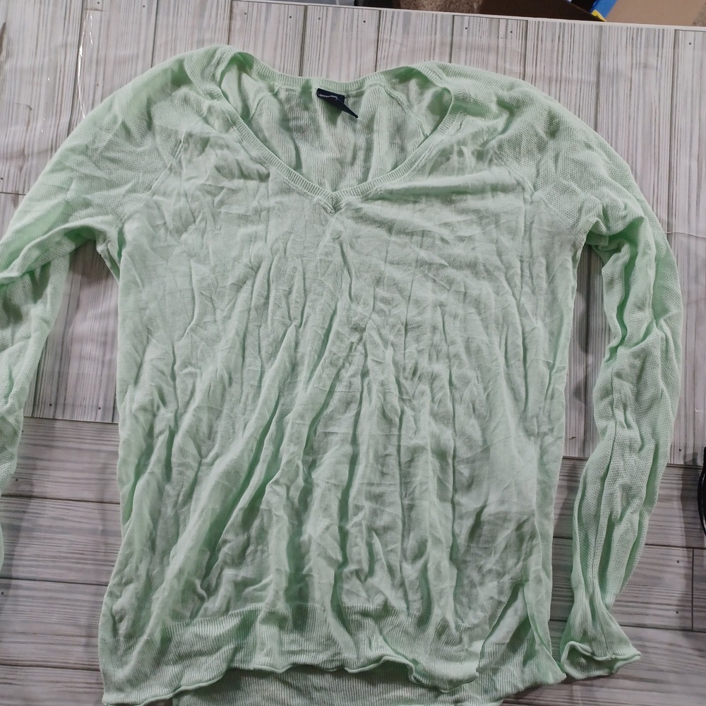 Gap Womens Mint Green Linen Blend V-Neck Long Sleeve Knit Sweater Size Medium
